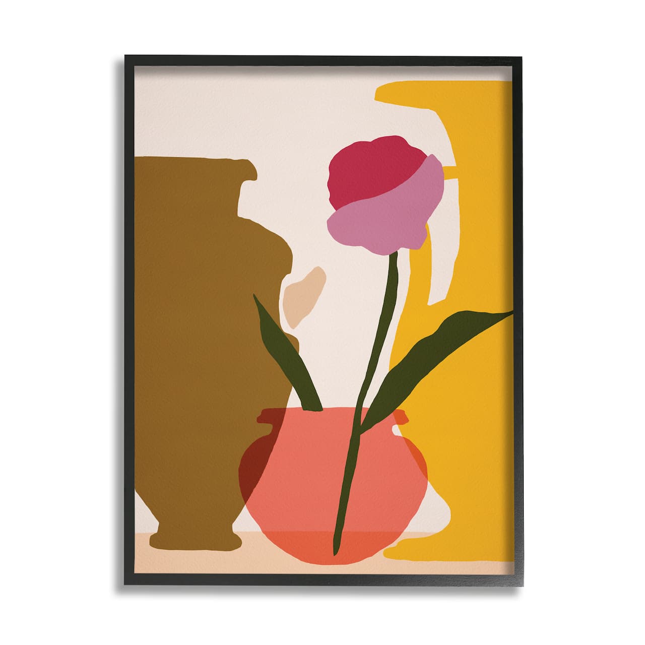 Stupell Industries Abstract Pink Floral Bloom Antique Pottery Shapes in Black Frame Wall Art